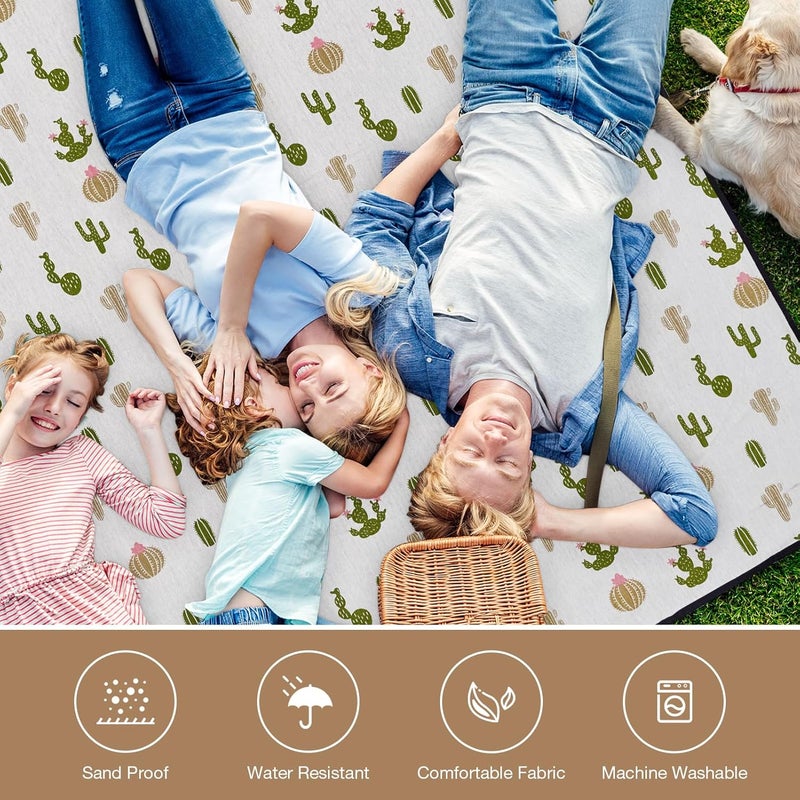 WILLOW WEAVE Picnic Blankets Washable | Beach Mat Sand Free Waterproof | Camping Blankets | Emergency Blankets | Picnic Baskets Accessories with Waterproof Backing and Shoulder Strap - Cactus - Image 5